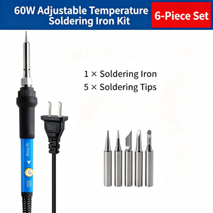 60W Adjustable Temp <b>Soldering</b> Iron <b>Kit</b> Blue US Plug Welding Tool 5 Tips - Product Image 6
