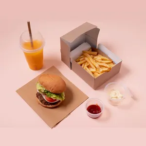 YASONPACK Boîte en papier kraft brun grande flûte pour burger