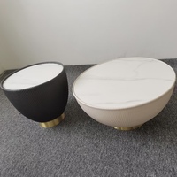 Table basse moderne de 18 pouces en pierre frittée, design tambour en cuir, réglable, avec panneau MDF, pour salon, bureau à domicile, hôtel