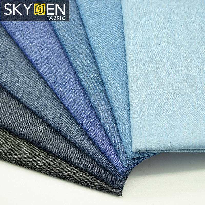 Skygen-Hilo de algodón 100%, tela vaquera teñida de sarga Indigo para camisa, venta al por mayor