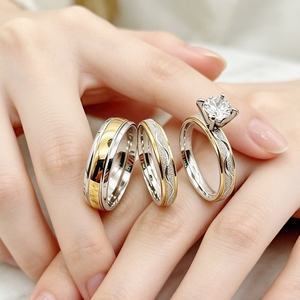 Fedi Nuziali per Lui e Lei, Set di Anelli per Coppie, Bicolore Satinato, Placcato Oro 18k, Anello di Fidanzamento in Acciaio Inossidabile per Donne - Product Image 4