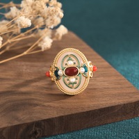 Bague en or cloisonnée de style courtois vintage élégante bague en laiton réglable en forme d'oeuf en forme de gemme géométrique irrégulière avec couleur émail