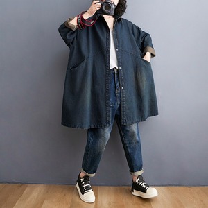 Nouvelle collection automne <span class=keywords><strong>2022</strong></span> : Manteau trench décontracté en jean pour femme, <span class=keywords><strong>grande</strong></span> taille, coupe ample, style rétro polyvalent, mi-long, pour femmes rondes, tendance - Product Image 1