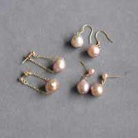 Boucles d'oreilles baroques en or véritable, perles baroques roses naturelles, eau douce, 10-12mm, vente en gros, nouvelle collection
