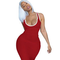 Robe longue moulante sans manches, à col rond, Maxi élégante et décontractée, grande taille, été 2021