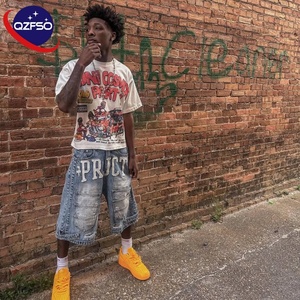 QZFSO ropa de calle de alta calidad 220 Gsm peso pesado logotipo personalizado lavado ácido gráfico camiseta dibujos animados impreso 100% algodón camiseta para hombres - Product Image 2