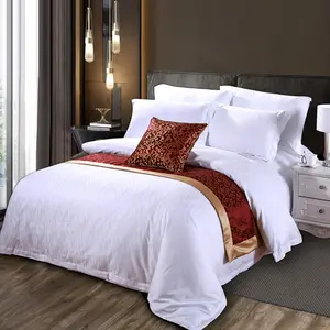 Ensemble de literie hôtel de luxe 5 étoiles, linge de lit en Satin de soie blanche Jacquard 100% coton avec drap plat ajusté