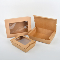 SenAng02 Vente en gros Boîte à nourriture en papier kraft Boîte à emporter pour salade de fruits Boîte d'emballage déjeuner avec fenêtre en PET PP