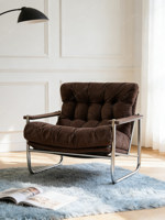 Fauteuil en tissu style vintage, en velours côtelé, avec structure en acier inoxydable, confortable, idéal pour les petits appartements, les chambres, les villas, la maison, le salon