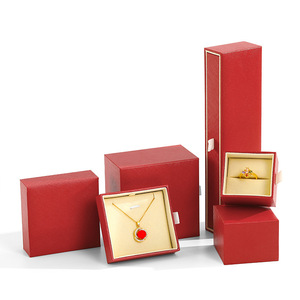 Supplier Customizable Logo High-end Red Leatherette Paper Drawer <b>Jewelry</b> Set <b>Boxes</b> for Ring Pendant Necklace Bracelet Wedding - Product Image 4