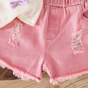 Abbigliamento per Bambine 4-7 Anni, Top Estivo con Fiocco Raffinato, <span class=keywords><strong>Shorts</strong></span> in Denim Senza Maniche con Stampa Animalier, Elegante e Traspirante - Product Image 6