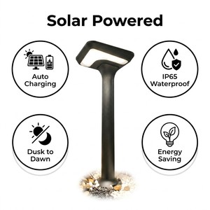 Lampadaires de jardin LED en aluminium étanches IP65, lampes de chemin circulaires intégrées pour l'extérieur, éclairage nocturne, lampadaire solaire - Product Image 1