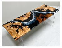 Table côtière en résine époxy avec dessus en planche de bois massif et design en forme de rivière Table basse de bureau en forme de rivière Bureau de direction minimaliste