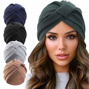 Fashion Waffle Pre <b>Tied</b> Headwrap European American Style Solid Color Multifunction Stretch Cotton Inner Hijabs Bonnet for Ladies - Product Image 2
