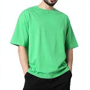 เสื้อยืดคอกลมแขนสั้นสีเขียวล้วนทรงโอเวอร์ไซส์สำหรับผู้ชาย ผ้าฝ้ายเจอร์ซีย์ ระบายอากาศได้ดี สวมใส่สบาย - Product Image 1