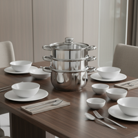 Fabricant chinois, ensemble de 4 ustensiles de cuisine de luxe en acier inoxydable 304 de qualité couscous, vente en gros d'ensembles de cuisine, marmites à soupe et à bouillon
