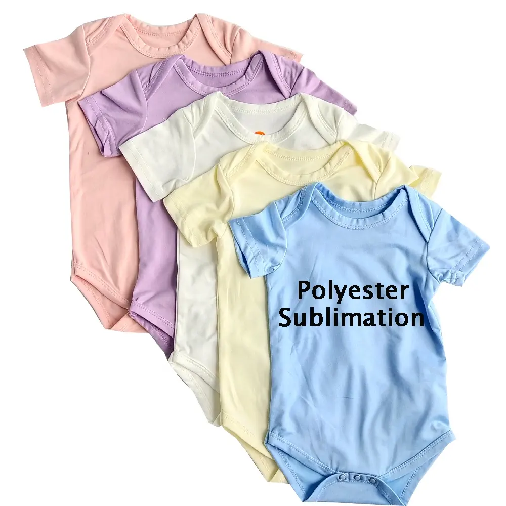 Süblimasyon için 100% polyester boş bebek tulumu bebek bebek yürüyor giyim kısa kollu polyester süblimasyon bebek tulum