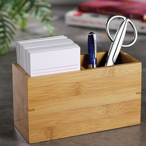 Organisateur de bureau carré en bambou avec séparateur pour stylos, crayons, ciseaux, cartes de visite, boîte de rangement de bureau - Product Image 1