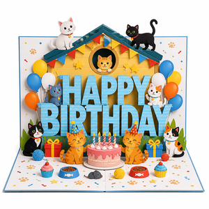 Carte de vœux d'anniversaire 3D personnalisée, faite à la main, en papier recyclable, rectangulaire, pour cadeau de fête - Product Image 1