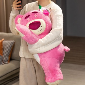 Lindo tamaño grande Rosa durmiendo fresa oso Peluches muñeca acostada con relleno de algodón PP para abrazar y exhibir - Product Image 1