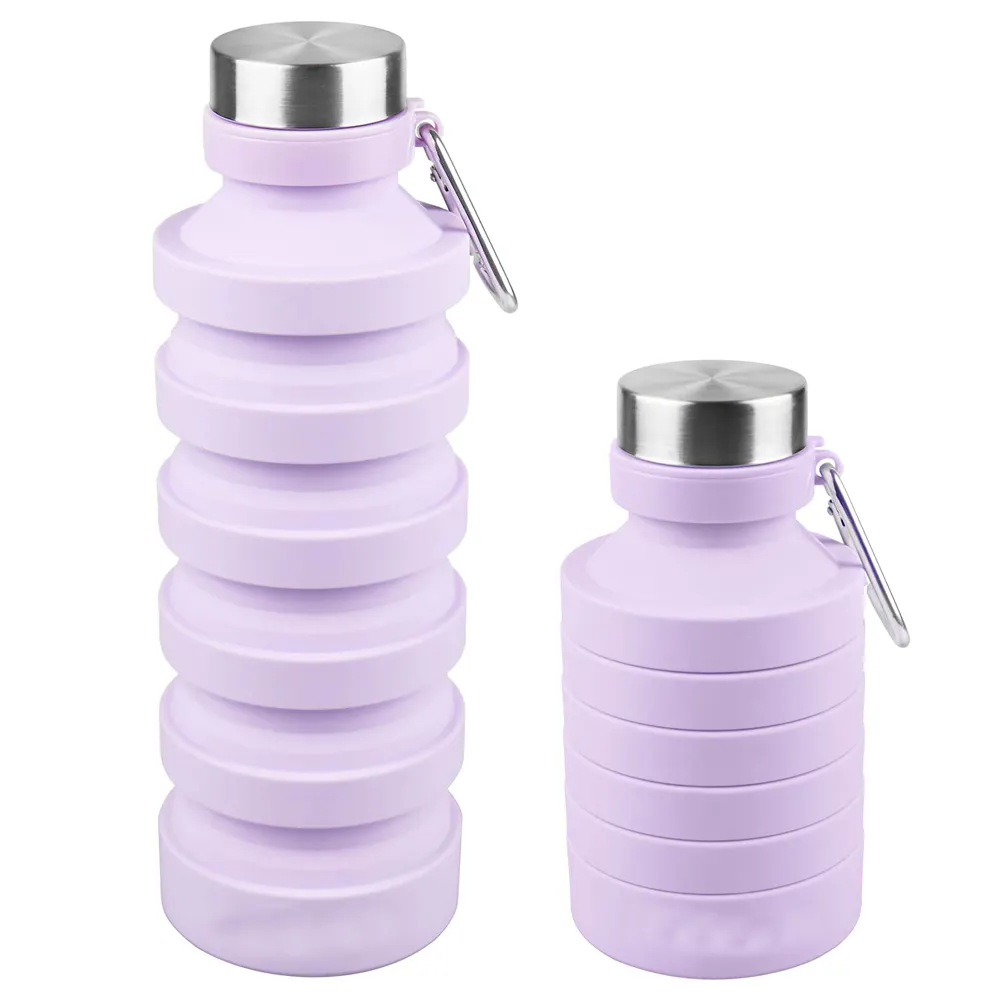 Opvouwbare Water Fles Herbruikbare Bpa Gratis Silicone Draagbare Lekvrije Sport Water Fles Met Karabijnhaak