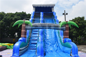 Toboggans aquatiques gonflables géants à double voie avec palmier tropical et piscine pour enfants et adultes pour parc d'attractions - Product Image 2