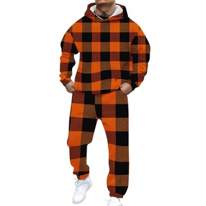 Conjunto de Sudadera con Capucha y Pantalones Deportivos de Forro Polar a Cuadros, Informal, Transpirable, de 2 Piezas, para Hombre, Venta al por Mayor de Fábrica, Fabricación OEM - Product Image 5