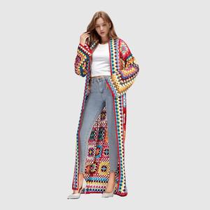 D1209TD72 Casual Long Sleeve Colorful Floral Crochet <b>Maxi</b> Sweater <b>Cardigan</b> for Women Fashion - Product Image 2