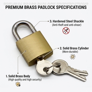 Nouveau <span class=keywords><strong>cadenas</strong></span> en or 30 mm avec anse renforcée, corps en laiton massif, antivol et anti-coupure - Product Image 1