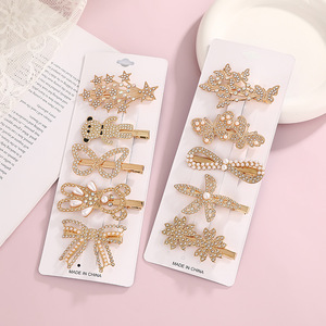 European American Style Luxury Rhinestone Alloy Hair <b>Clip</b> Set With Pearls Bowknot Butterfly <b>Star</b> Flowers Side <b>Clip</b> Daily Use - Product Image 2
