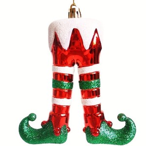 Decorazione natalizia in plastica e tessuto stampati a mano in 4 pezzi-stivali per gambe <span class=keywords><strong>da</strong></span> elfo e ciondolo rosso/verde/bianco <span class=keywords><strong>Grinch</strong></span>-albero di Natale - Product Image 4