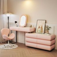 Coiffeuse moderne en bois massif beige style crème – Bureau de maquillage haut de gamme pour chambre et appartement avec coffre de rangement intégré