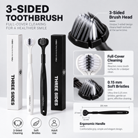Brosse à dents manuelle 3 faces pour adultes, OEM & ODM, poils souples de 0,15 mm pour un nettoyage en profondeur, brosse de voyage pour soins bucco-dentaires, blanc et noir