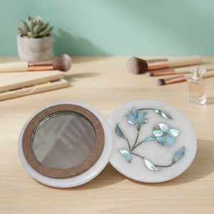 Luxury White Marble <b>Small</b> <b>Mirror</b> for Dressing Table Decor I Blue Mother of Pearl Inlay Pocket <b>Mirror</b> I Boutique Gift <b>Mirror</b> - Product Image 4