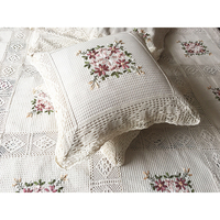Ensemble de literie en broderie de ruban fait main 5 pièces, taille King Queen, couvre-lit, patchwork, dentelle creuse, literie de maison