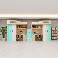 Cama Alta Moderna y Contemporánea de Madera que Ahorra Espacio, con Escritorio Integrado, Armario y Guardarropa, Tamaño Completo, Ecológica, Azul, para Uso Escolar y Hotelero