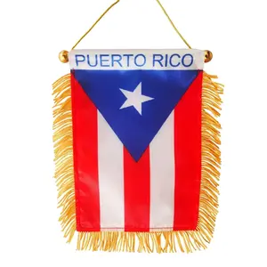 Custom Puerto Rico National Flag Mini Hanging Car Mirror Pennant Flag With Tassels