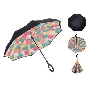 Vente de gros Parapluie coupe-vent avec poignée en C personnalisée, Parapluie inversé double couche 49 "Parapluie à l'envers en arc Parapluie à l'envers/ - Product Image 5