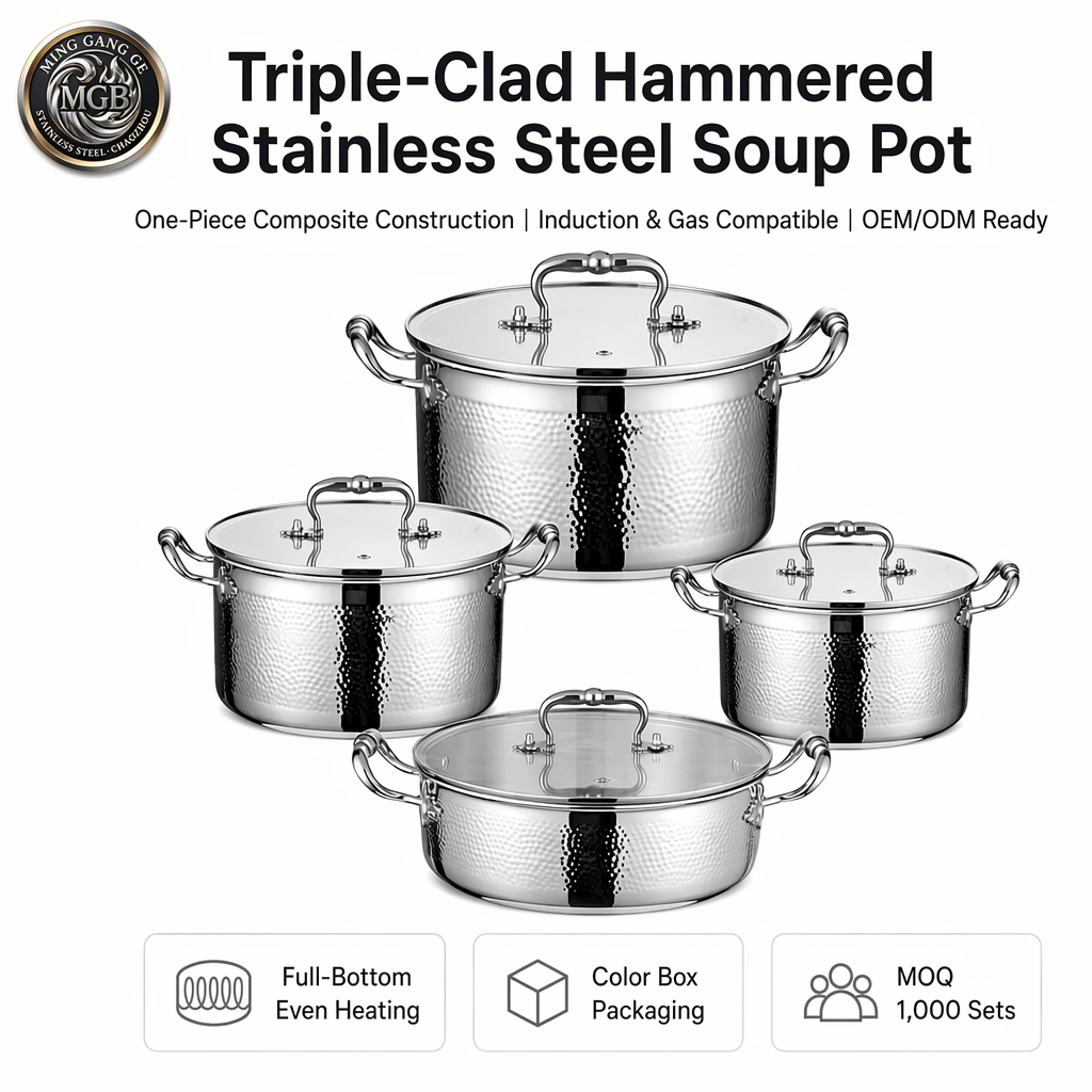Hot Sale 304 Stainless Steel Hammer Pot Set High-grade Double Ear Soup Cookware Sustainable Modern Design Dishwasher Safe Gas