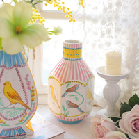 Vase en céramique avec des oiseaux et des fleurs de jardin de nuit et de rose, vase à fleurs haut de gamme pour la maison, objet décoratif, décoration de salon