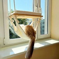 Perchoir de fenêtre pour chat, hamac de fenêtre pour chats avec siège en bois massif, 4 ventouses robustes et coussin en peluche, lit pour chat d'intérieur
