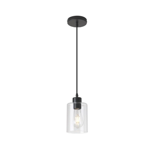 Lámpara de techo colgante con pantalla cilíndrica de cristal transparente de color negro, luz de hotel para vestíbulo o recibidor. - Product Image 1