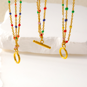 Set di Gioielli in Acciaio Inossidabile Stile Bohémien con Design a Catena Multistrato e Perline Smaltate Colorate - Product Image 6