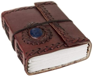 New Era Creative Handmade Vintage Leather Journal Blue <b>Stone</b> Embellishment Luxury Cover Promotional <b>Notebook</b> Corporate Gifting - Product Image 1