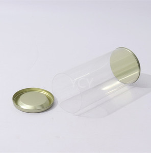 gift round clear pvc plastic cylinder packaging storage box with metal lid