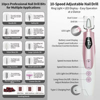 Taladro de Uñas Inalámbrico Profesional de 15000 RPM, Kit de Lima de Uñas Eléctrica, Máquina de Manicura Portátil Recargable para Salón, Hogar y Viajes