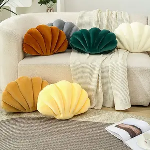 Mediterranean Style Soft Velvet Decorative Pillows And Cushions Custom Size Bed Sofa Couch Seashell Shape Throw Pillows Cushions