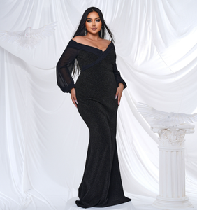 Vestido de fiesta de mujer con hombros descubiertos, manga larga, corpiño plisado, hasta el suelo, vestidos de noche - Product Image 2