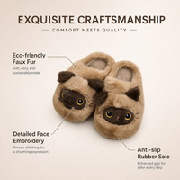 Pantoufles d'intérieur en fausse fourrure de qualité supérieure avec logo personnalisé, motif chat siamois, chaudes et douces pour l'hiver, certifiées REACH, idéales pour les cadeaux de fêtes