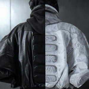 대량 럭셔리 디자이너 사용자 정의 패치 워크 2 색 Pu 가죽 무거운 겨울 남성 가죽 헐렁한 맞춤 두꺼운 도매 재킷 Chaqueta - Product Image 5